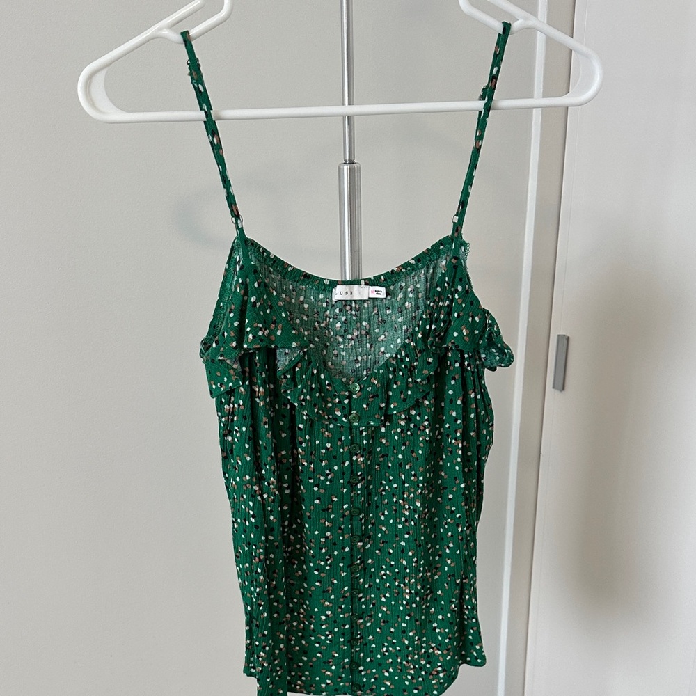 Lush Green Floral Ruffle Cami